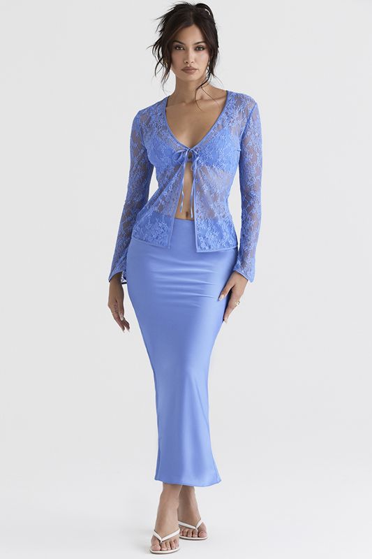 Jupe House Of Cb Satin Bias Cut Midi Bleu | PJQ-617859