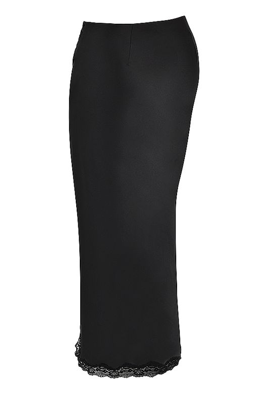 Jupe House Of Cb Satin Dentelle Trim Midi Noir | UNO-743865