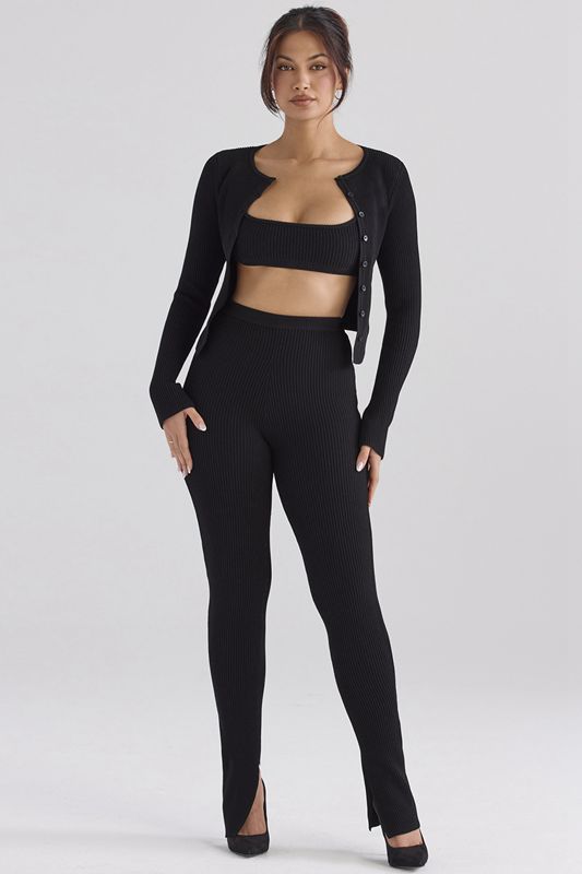 Leggings House Of Cb Nervuré Knit Noir | PMI-418936