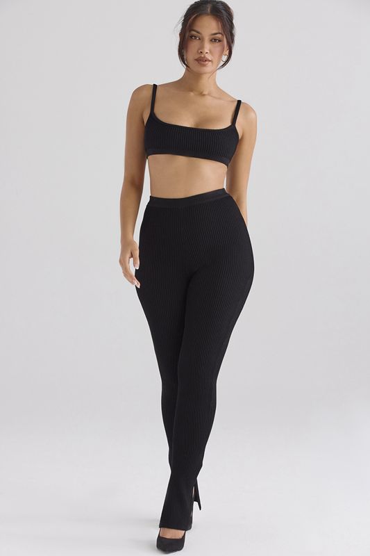 Leggings House Of Cb Nervuré Knit Noir | PMI-418936