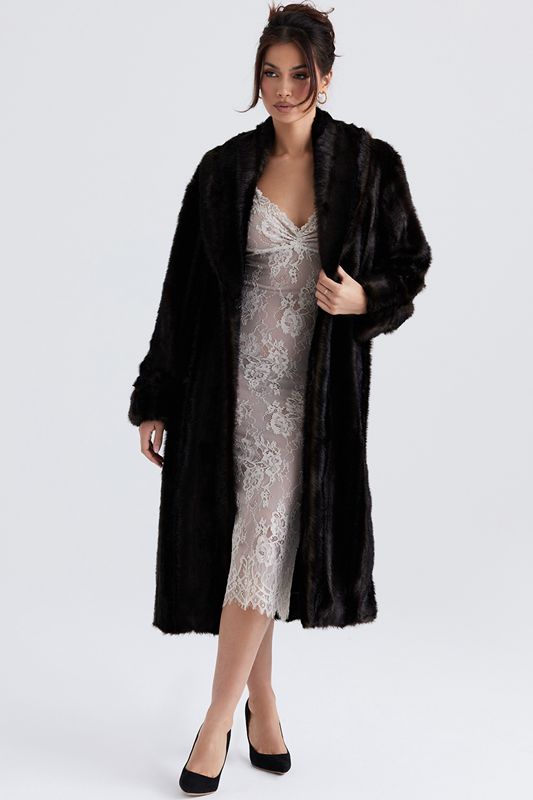 Manteaux House Of Cb Brown Faux Fur Noir | ZGP-430152