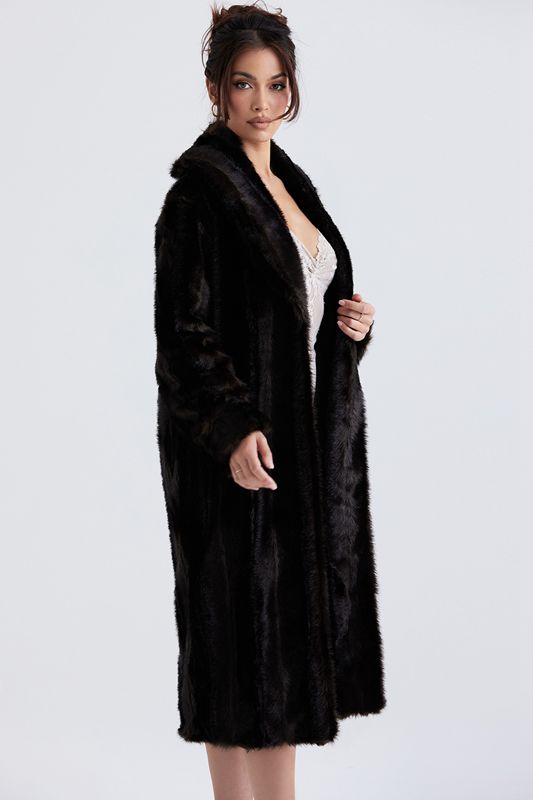 Manteaux House Of Cb Brown Faux Fur Noir | ZGP-430152