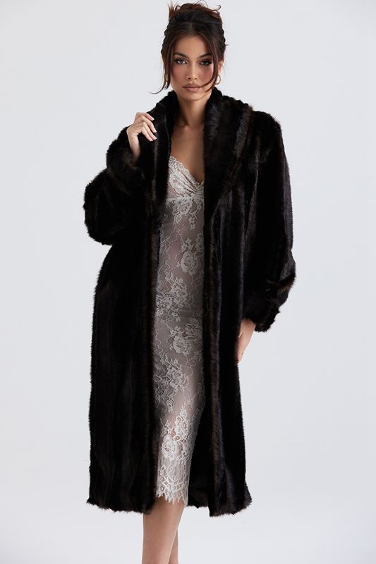 Manteaux House Of Cb Brown Faux Fur Noir | ZGP-430152