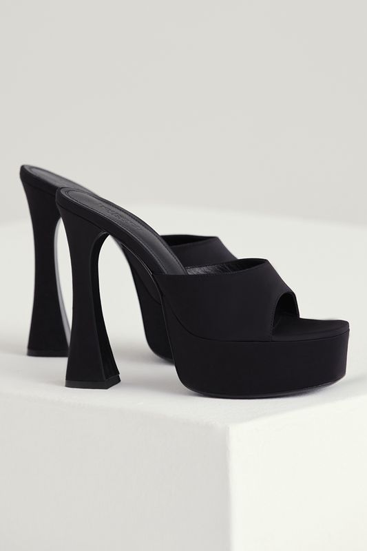 Mules House Of Cb Satin Plateforme Noir | MAW-283510