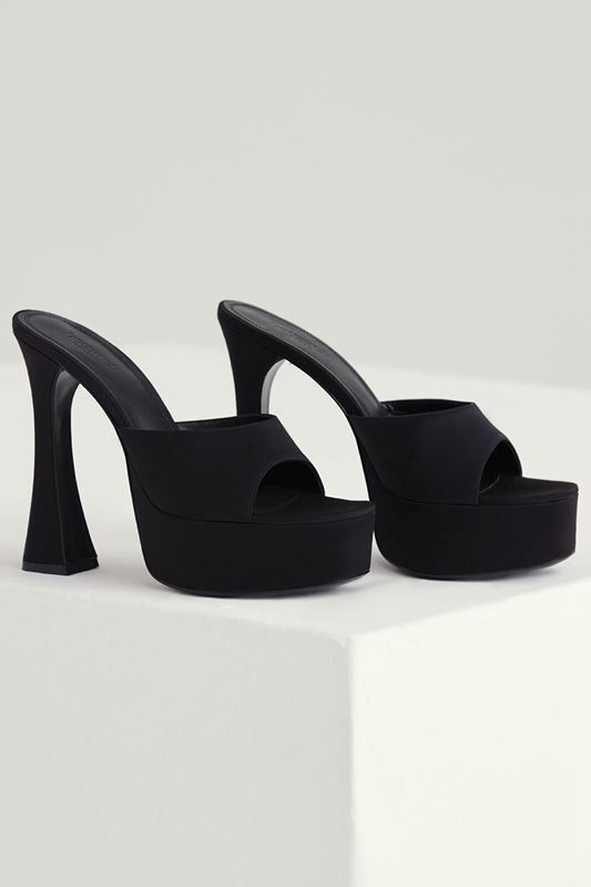 Mules House Of Cb Satin Plateforme Noir | MAW-283510