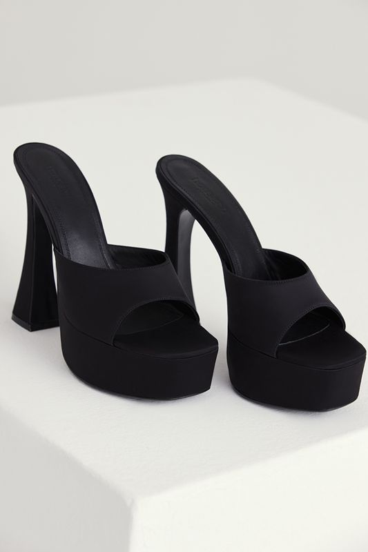 Mules House Of Cb Satin Plateforme Noir | MAW-283510