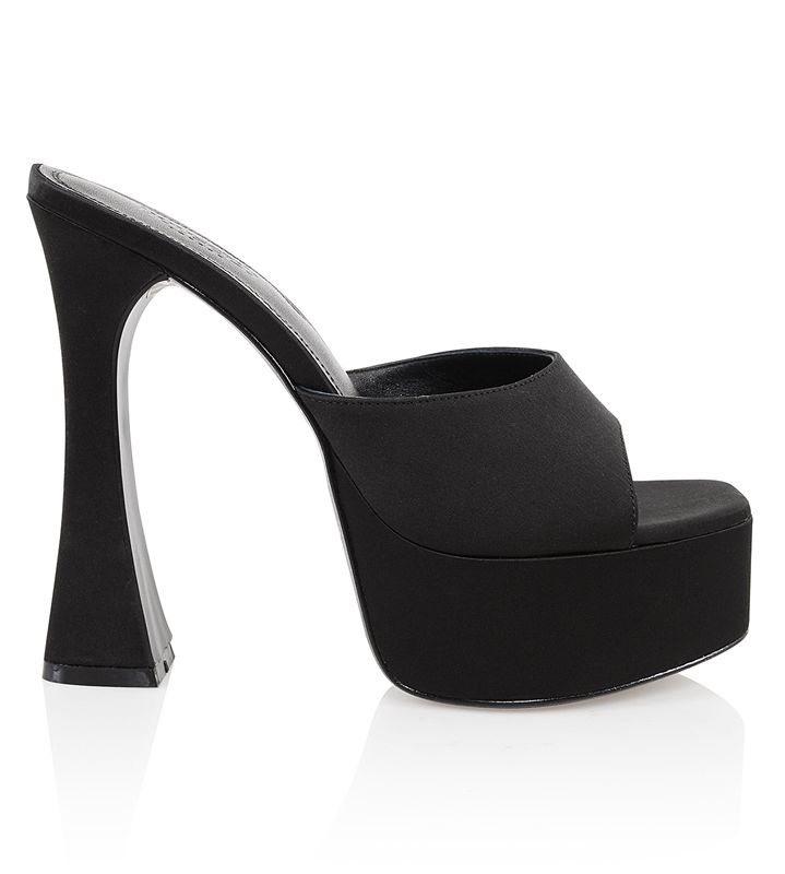 Mules House Of Cb Satin Plateforme Noir | MAW-283510