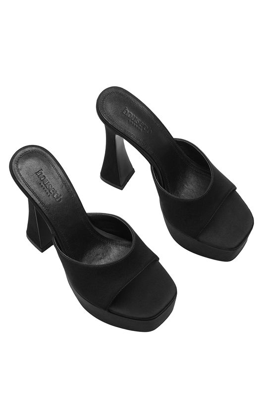 Mules House Of Cb Satin Plateforme Noir | MAW-283510