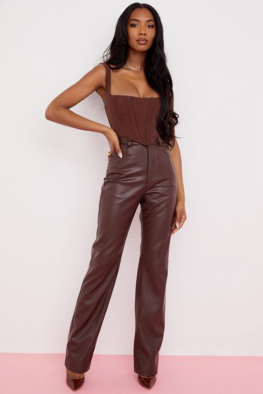 Pantalon House Of Cb Brown Stretch Vegan Leathers Chocolat | EJD-738014