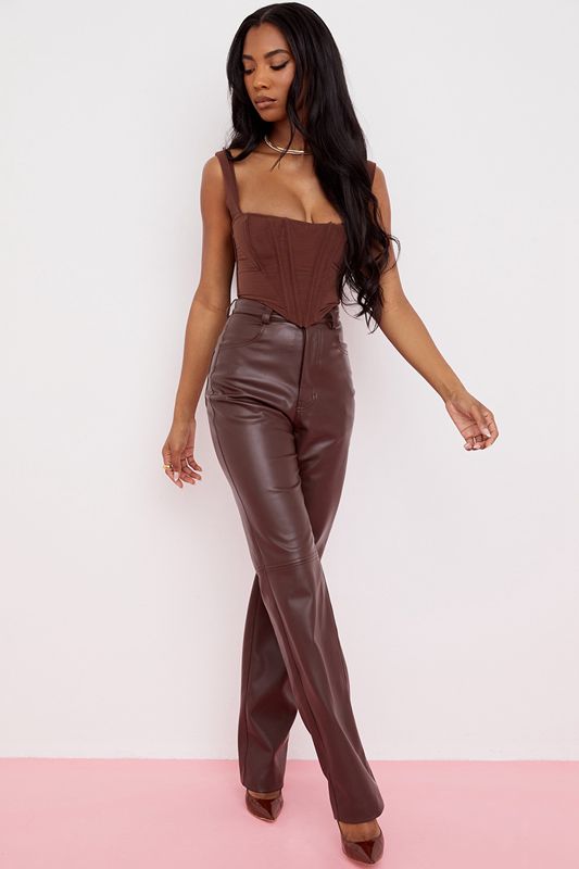 Pantalon House Of Cb Brown Stretch Vegan Leathers Chocolat | EJD-738014