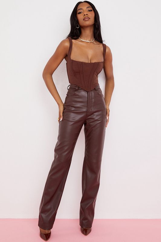 Pantalon House Of Cb Brown Stretch Vegan Leathers Chocolat | EJD-738014