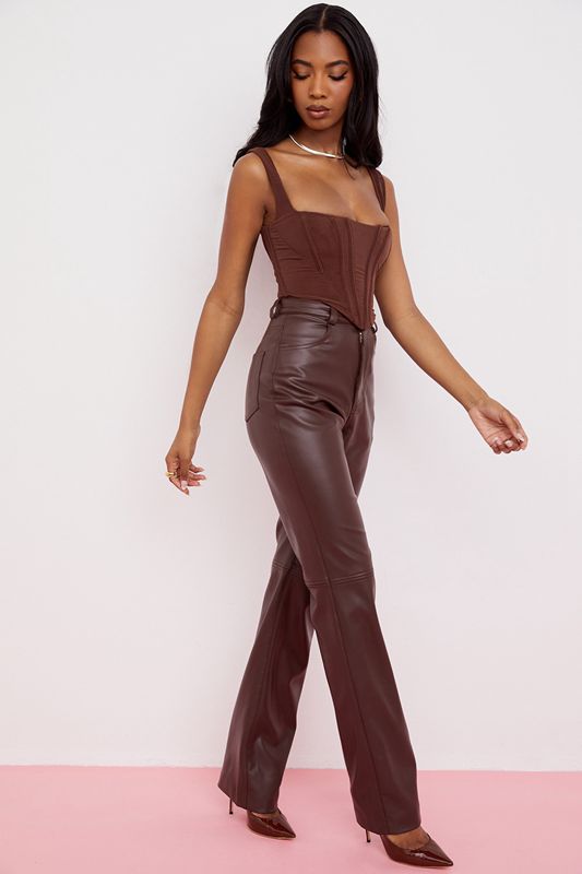 Pantalon House Of Cb Brown Stretch Vegan Leathers Chocolat | EJD-738014