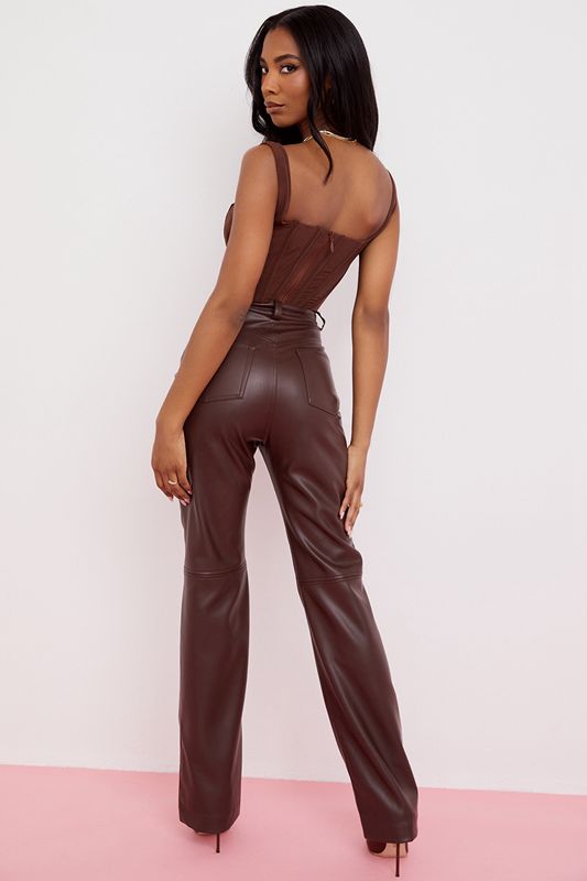 Pantalon House Of Cb Brown Stretch Vegan Leathers Chocolat | EJD-738014