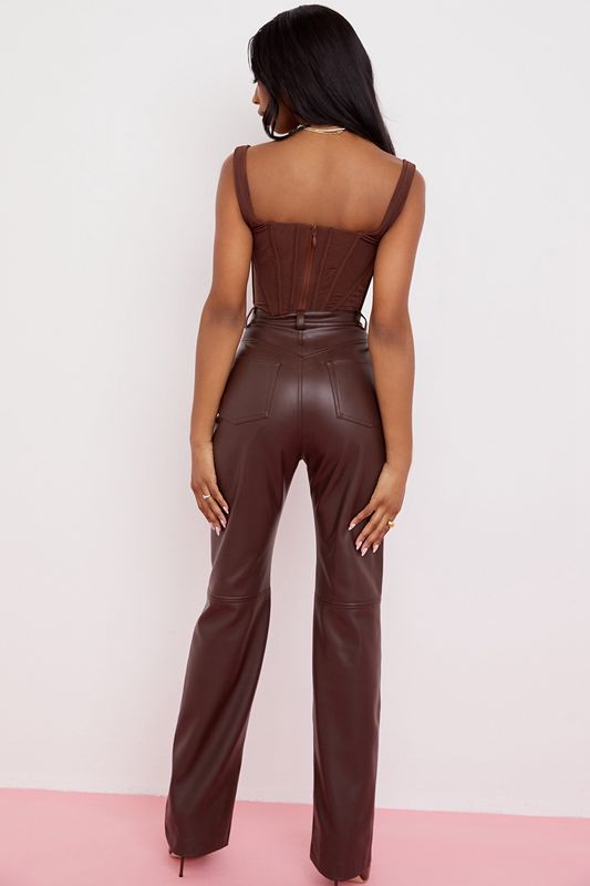 Pantalon House Of Cb Brown Stretch Vegan Leathers Chocolat | EJD-738014