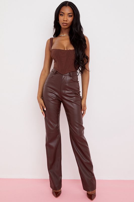 Pantalon House Of Cb Brown Stretch Vegan Leathers Chocolat | EJD-738014