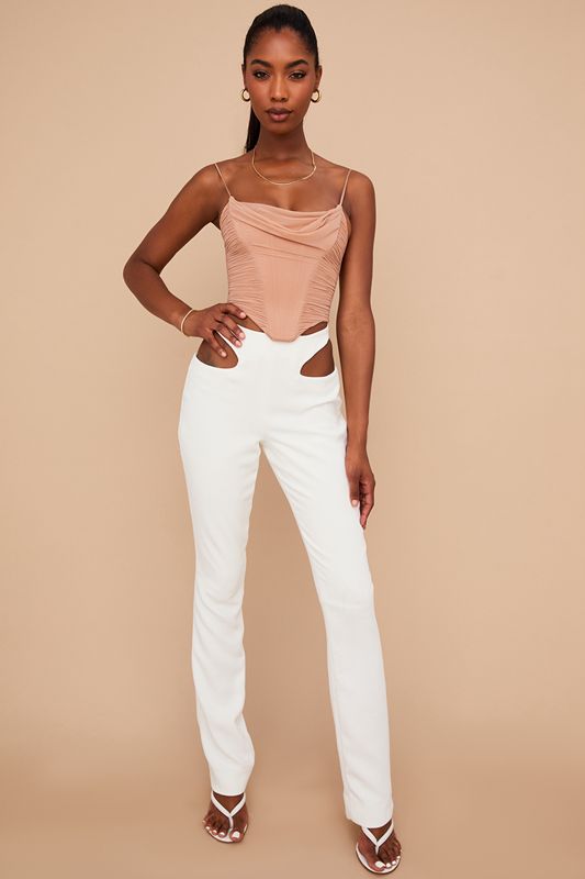 Pantalon House Of Cb Crepe Cutouts Blanche | ESN-347092