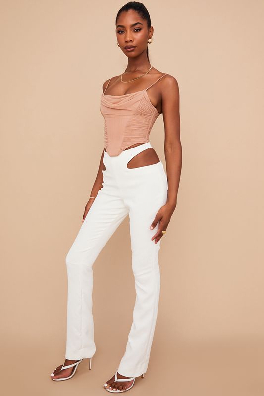 Pantalon House Of Cb Crepe Cutouts Blanche | ESN-347092