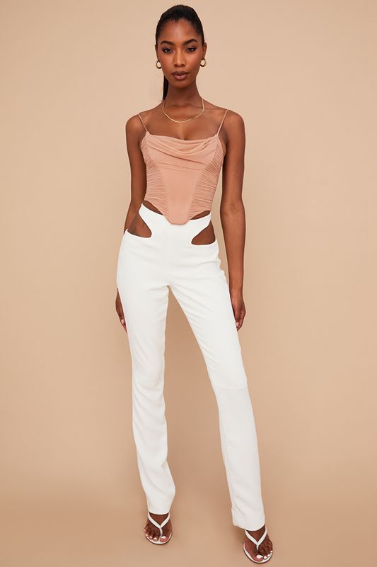 Pantalon House Of Cb Crepe Cutouts Blanche | ESN-347092