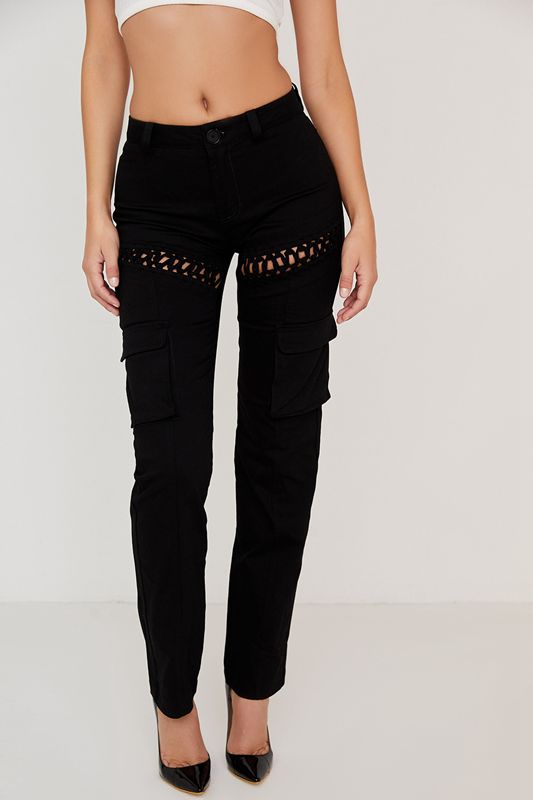 Pantalon House Of Cb Dentelle Up Cargos Noir | JCX-835247