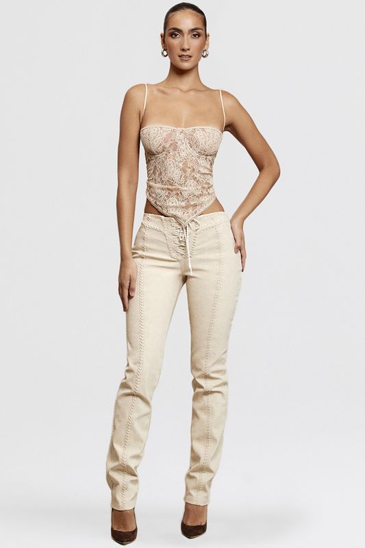 Pantalon House Of Cb Faux Daim Dentelle Ups Beige | FEM-862054