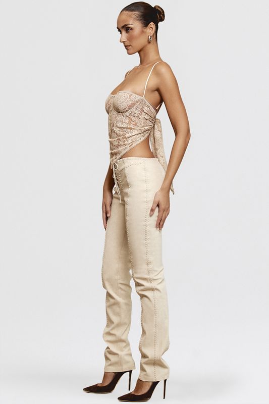 Pantalon House Of Cb Faux Daim Dentelle Ups Beige | FEM-862054