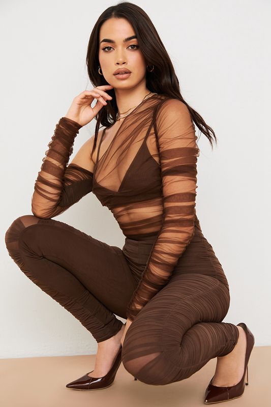 Pantalon House Of Cb Layered Meshs Chocolat | JXK-490258