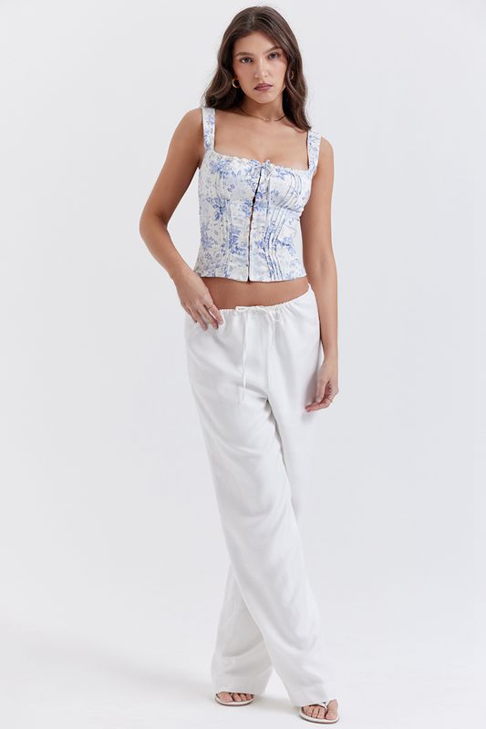 Pantalon House Of Cb Linen Mixs Blanche | DEN-017865