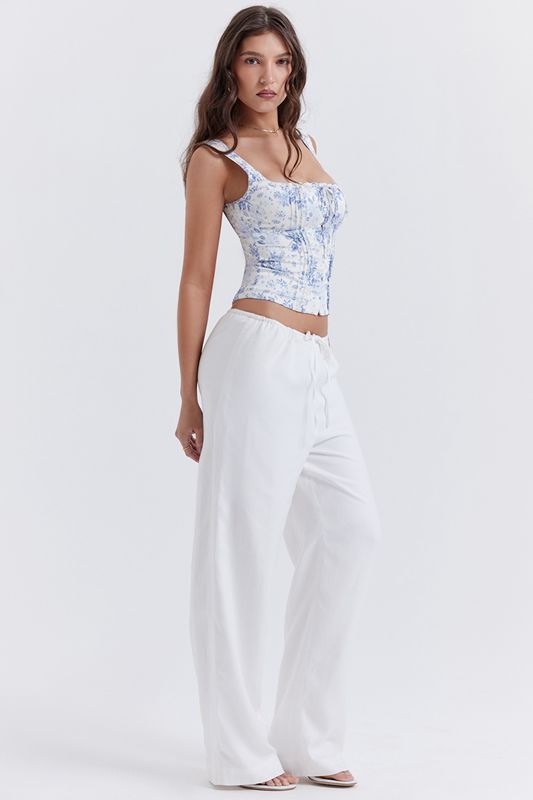 Pantalon House Of Cb Linen Mixs Blanche | DEN-017865