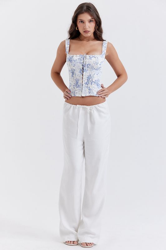 Pantalon House Of Cb Linen Mixs Blanche | DEN-017865