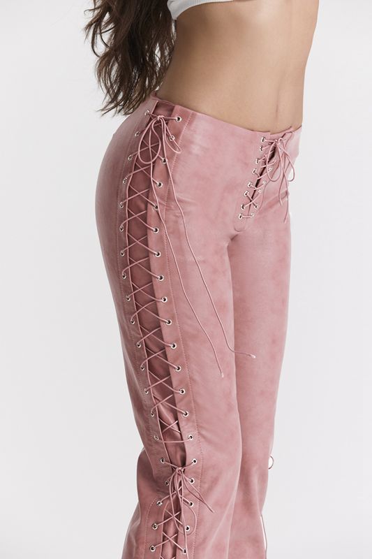 Pantalon House Of Cb Pink Vegan Cuir Dentelle Ups Rose | PKT-628073