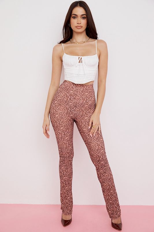 Pantalon House Of Cb Print Mesh Flareds Marron | IFX-578941