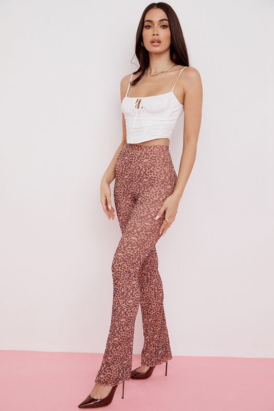 Pantalon House Of Cb Print Mesh Flareds Marron | IFX-578941