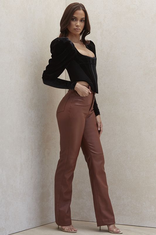 Pantalon House Of Cb Stretch Vegan Leathers Marron | DRE-945620