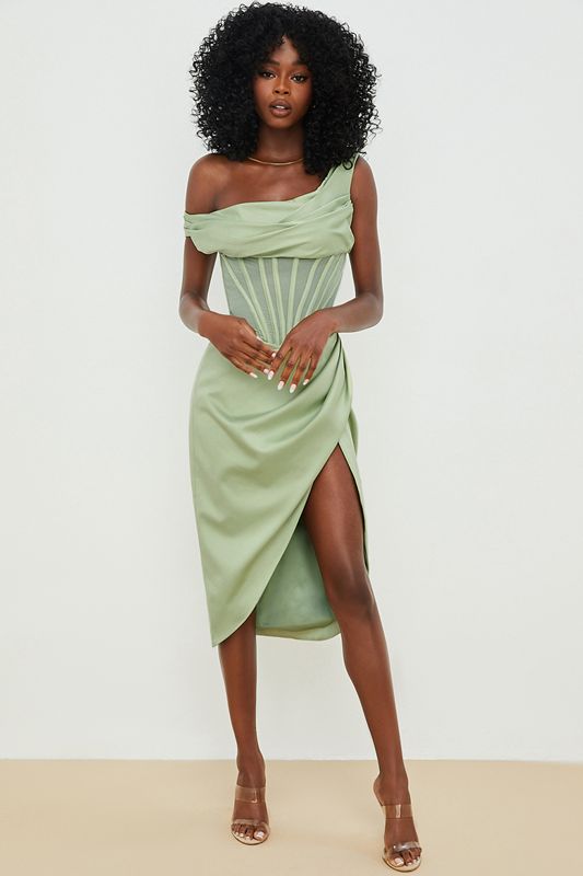 Peignoir House Of Cb Asymmetric Drape Midi Vert | NUE-837249