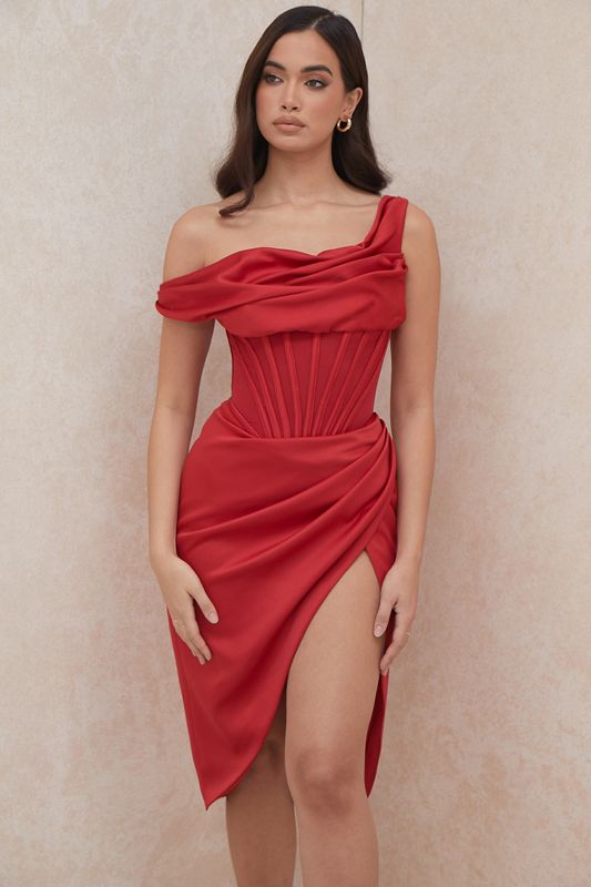 Peignoir House Of Cb Asymmetric Drape Midi Rouge | TBY-068173