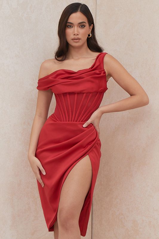 Peignoir House Of Cb Asymmetric Drape Midi Rouge | TBY-068173