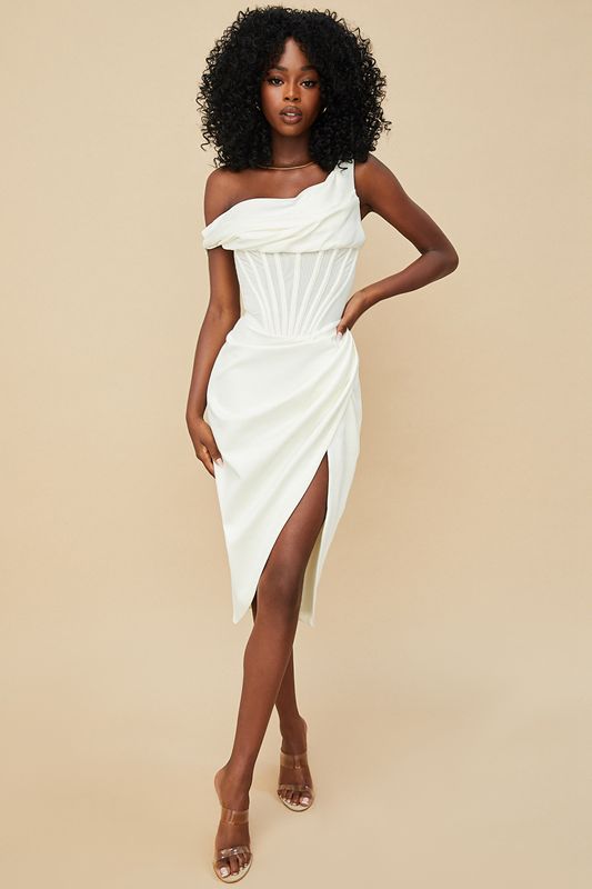 Peignoir House Of Cb Asymmetric Drape Midi Blanche | VMS-275039