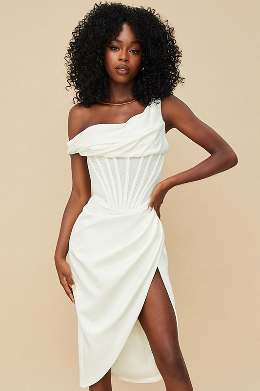 Peignoir House Of Cb Asymmetric Drape Midi Blanche | VMS-275039