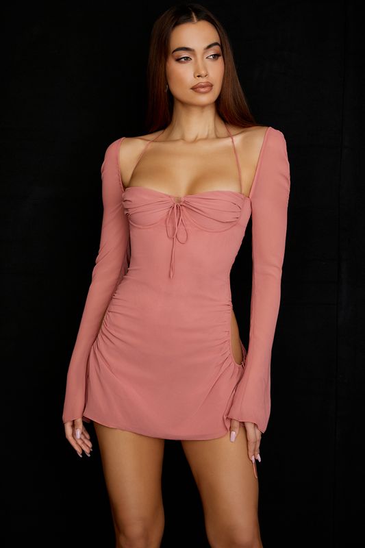 Peignoir House Of Cb Chiffon Cutout Halter Mini Rose | BYS-947836