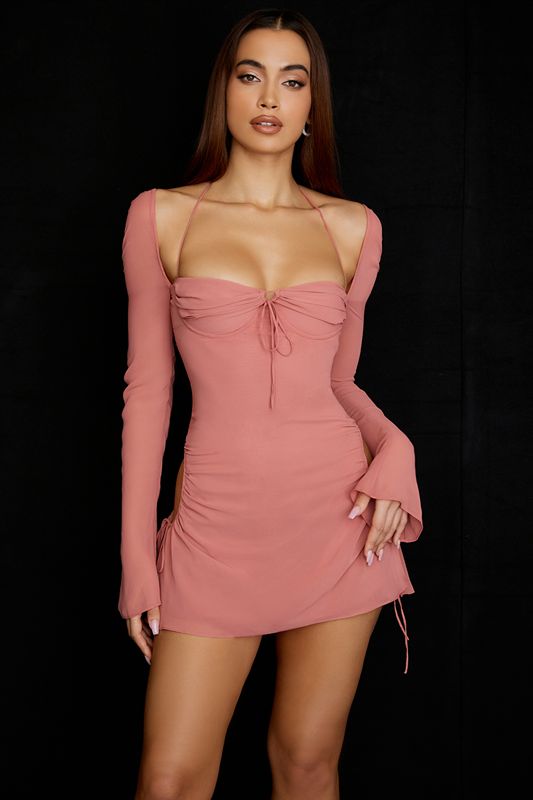 Peignoir House Of Cb Chiffon Cutout Halter Mini Rose | BYS-947836