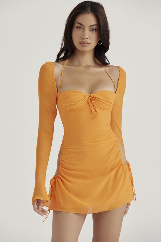 Peignoir House Of Cb Chiffon Halter Mini Orange | LBM-192573