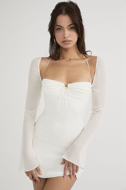 Peignoir House Of Cb Chiffon Halter Mini Blanche | UXR-357901