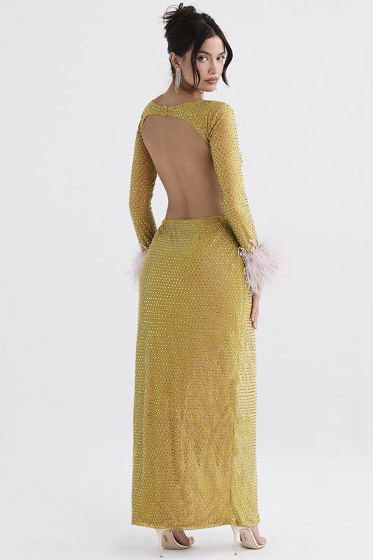 Peignoir House Of Cb Crystallised Maxi Jaune Foncé | UBF-698204