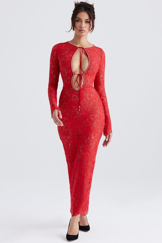 Peignoir House Of Cb Dentelle Maxi Rouge | BKU-258709