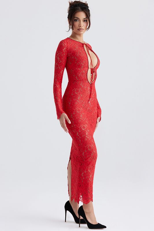 Peignoir House Of Cb Dentelle Maxi Rouge | BKU-258709