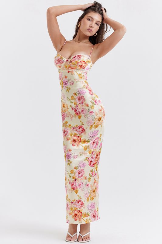 Peignoir House Of Cb Floral Maxi Blanche | QHI-608594