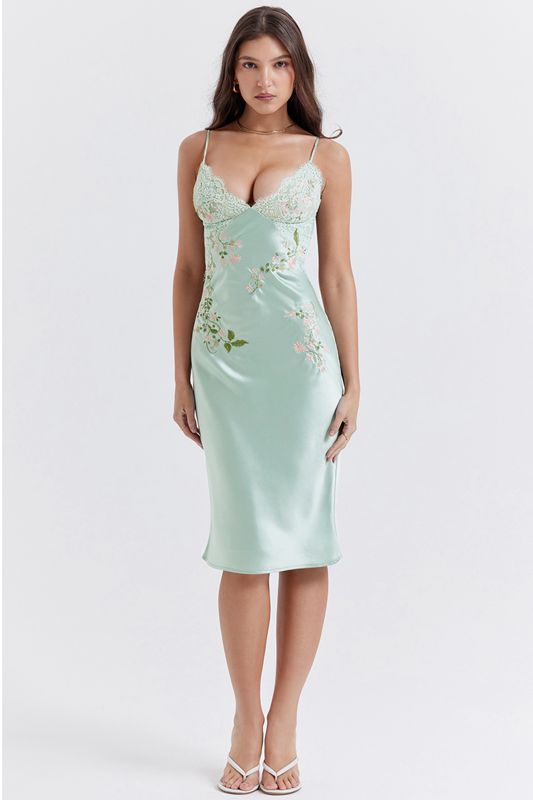 Peignoir House Of Cb Jade Embroidered Slip Vert | TEP-769452