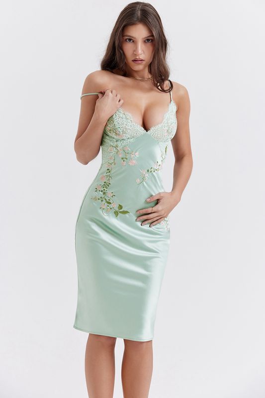 Peignoir House Of Cb Jade Embroidered Slip Vert | TEP-769452