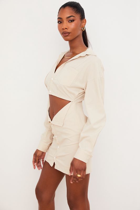 Peignoir House Of Cb Linen Cutout Shirt Beige | NIY-690415