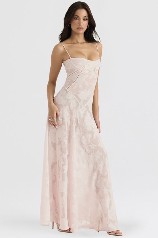 Peignoir House Of Cb Pink Floral Dentelle Back Maxi Rose | KRA-340126